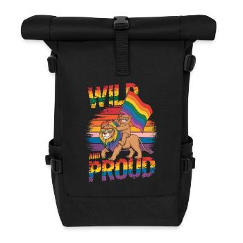 Teddy Bear Rides Lion LGBTQ Rainbow Flag - Roll Top Backpack - black - Front