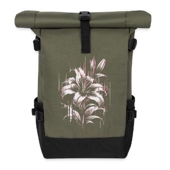 Lys gothique – Esthétique sombre, en détresse - Sac à dos roll top - olive/noir - Devant