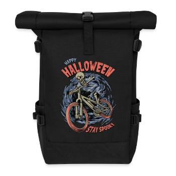 Halloween skeleton rides a bike - Roll Top Backpack - black - Front