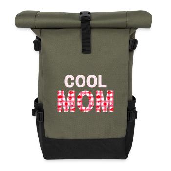 Heart Plaid Mom Statement - Roll Top Backpack - olive/black - Front