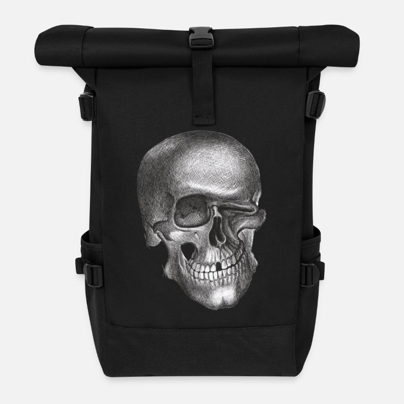 Winking Skull - Skull - Roll Top Backpack - black