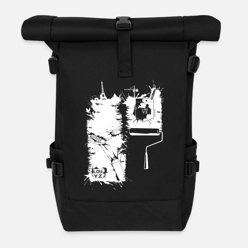 Pinselstrich (für dunklen Stoff) - Rolltop Rucksack - Schwarz