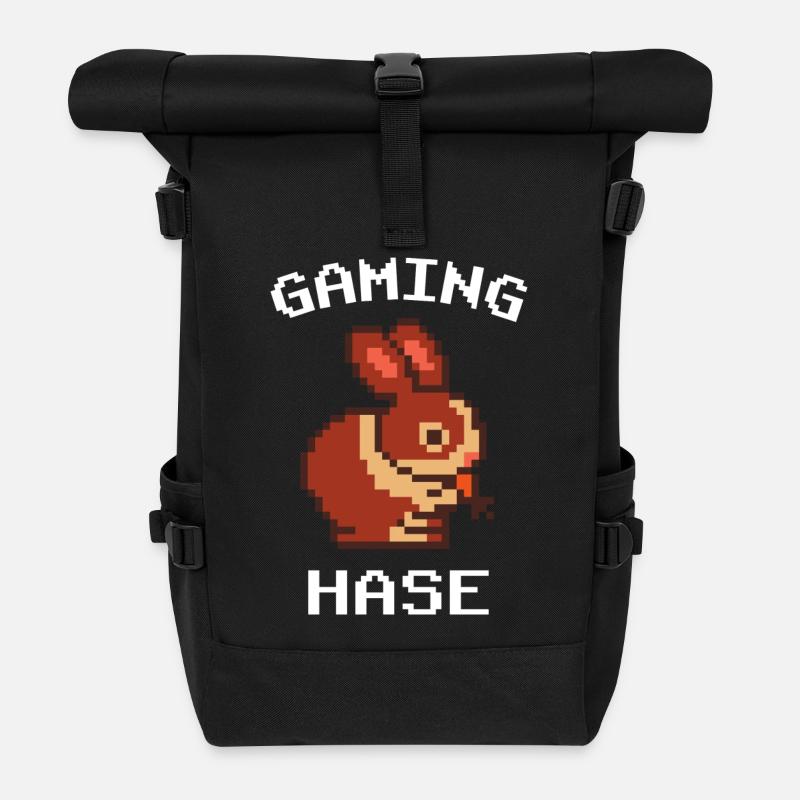 Pixelhase mit Gaming-Motiv - Rolltop Rucksack - Schwarz