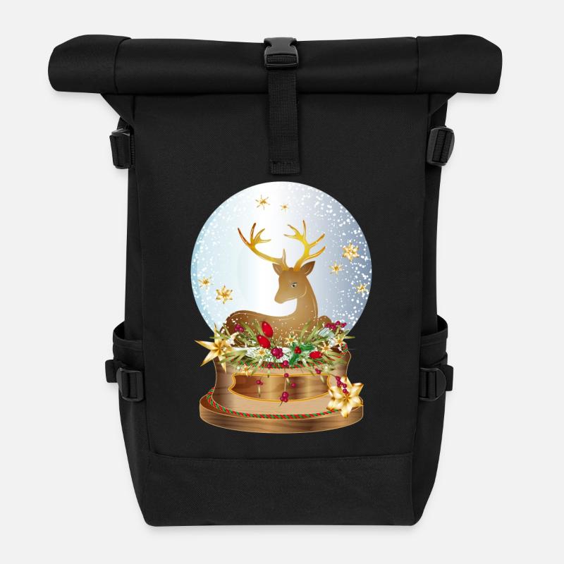 nostalgische Schneekugel mit Hirsch zu Weihnachten - Rolltop Rucksack - Schwarz