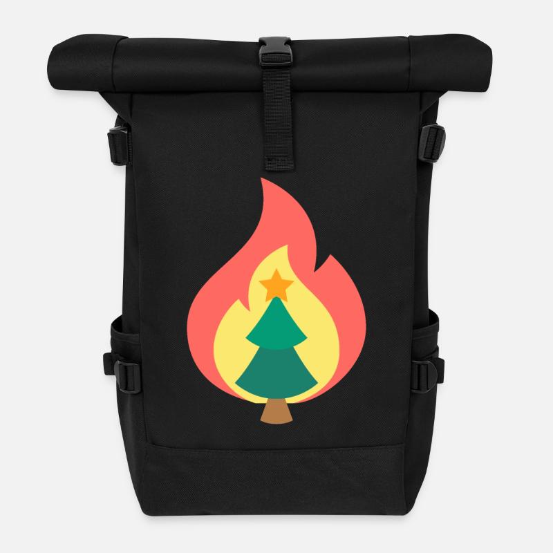 Christmas Tree Flame Minimal Design - Roll Top Backpack - black