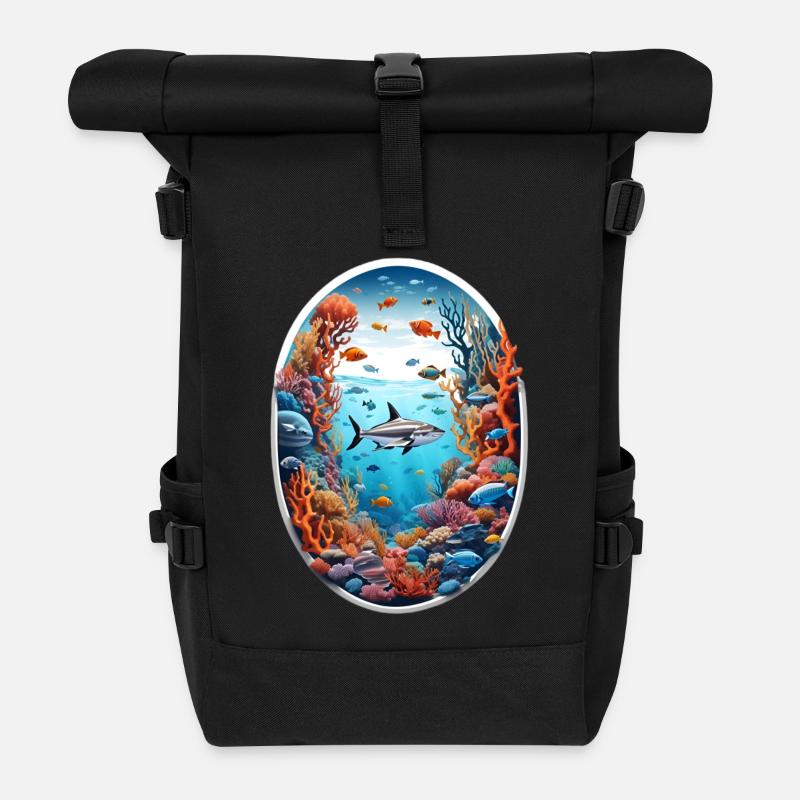 Meerestiere-Fische - Rolltop Rucksack - Schwarz
