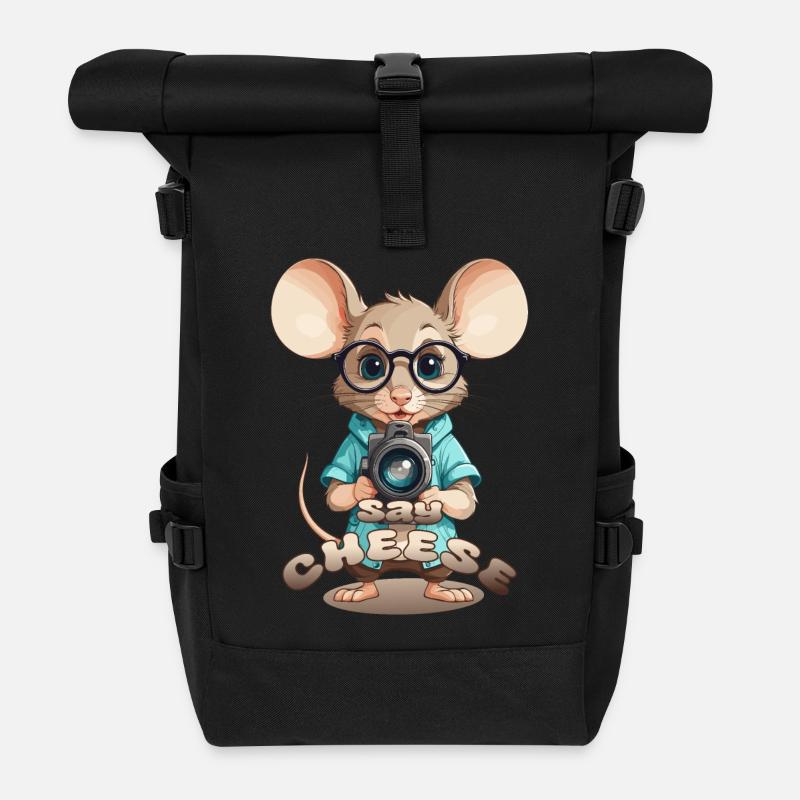 Maus mit Kamera - Rolltop Rucksack - Schwarz
