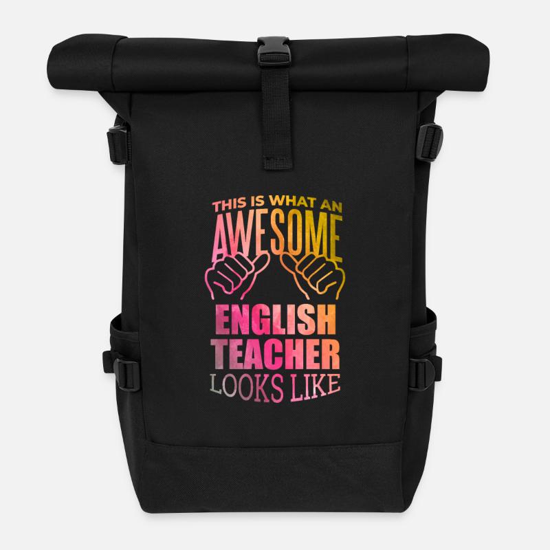 Englisch - Rolltop Rucksack - Schwarz