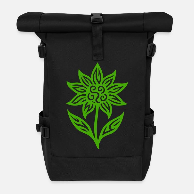 Kreative Blume mit Tribalmuster - Farbe variabel - Rolltop Rucksack - Schwarz