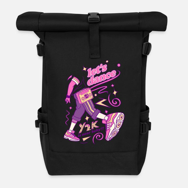 Neon Dance Boombox Vibe - Roll Top Backpack - black