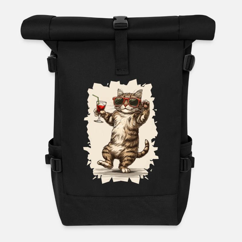 Party Cat :) - Roll Top Backpack - black