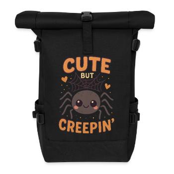 Cute Creepin Spider with Web, Halloween  - Roll Top Backpack - black - Front