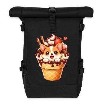 Cute Kawaii Corgi Dessert Cone Cartoon Dog - Roll Top Backpack - black - Front