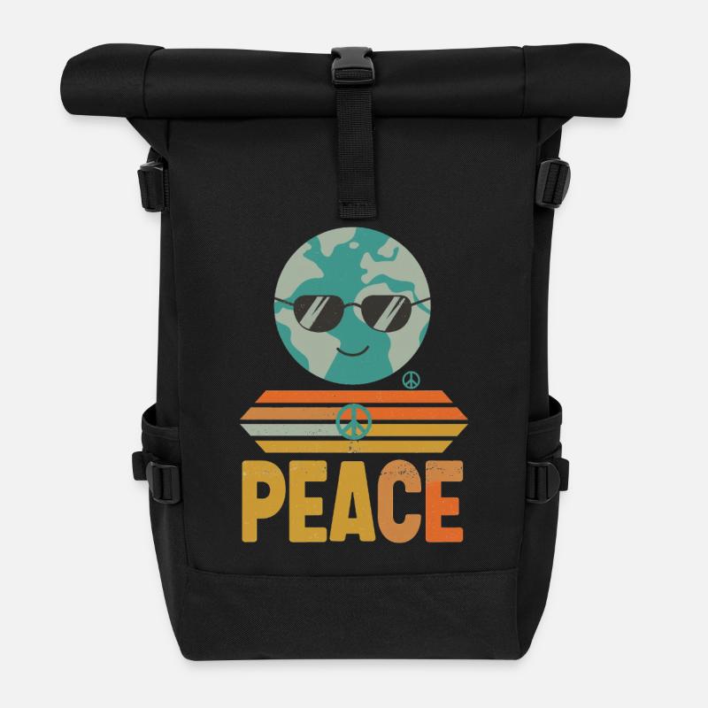 Erde mit Peace-Sonnenbrille Retro - Rolltop Rucksack - Schwarz