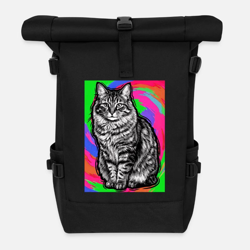 cat - Roll Top Backpack - black
