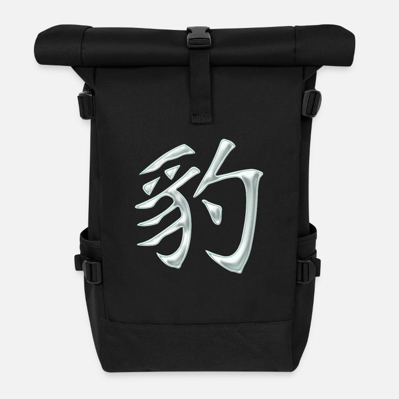 Panther / Leopard (Japanisches Zeichen) - Rolltop Rucksack - Schwarz