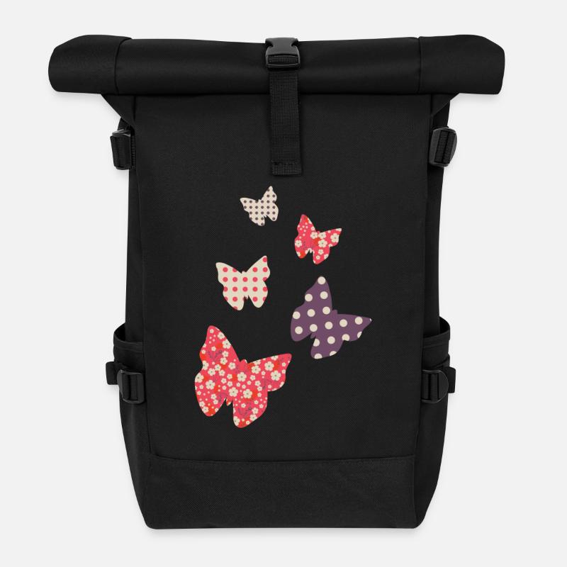 papillons - Sac à dos roll top - noir