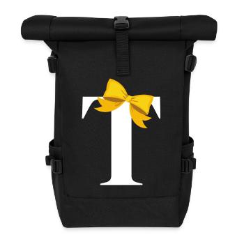 Buchstabe t gelbe Schleife - Rolltop Rucksack - Schwarz - Vorne