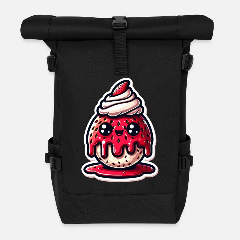 Strawberry Sunday - Rolltop Rucksack - Schwarz