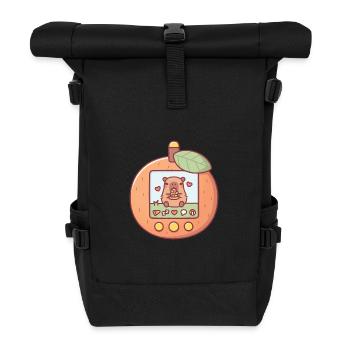 Cute Capybara Eating Pizza Virtual Pet Toy Orange - Roll Top Backpack - black - Front