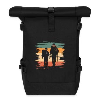 Vater und Sohn Wandern vintage - Rolltop Rucksack - Schwarz - Vorne