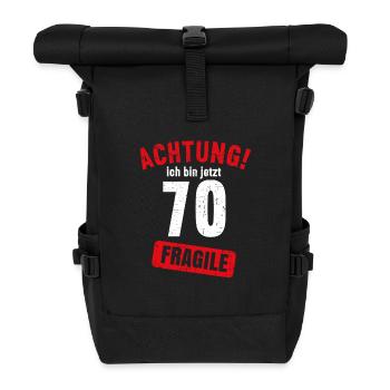 Achtung Ich bin jetzt 70 Fragile 70. Geburtstag - Rolltop Rucksack - Schwarz - Vorne