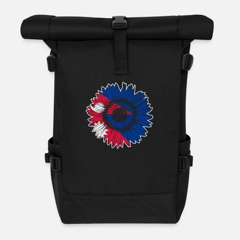 Nepal Flag Sunflower - Roll Top Backpack - black