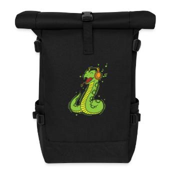 Schlange liebt Musik Reptil Tier Zoo - Rolltop Rucksack - Schwarz - Vorne