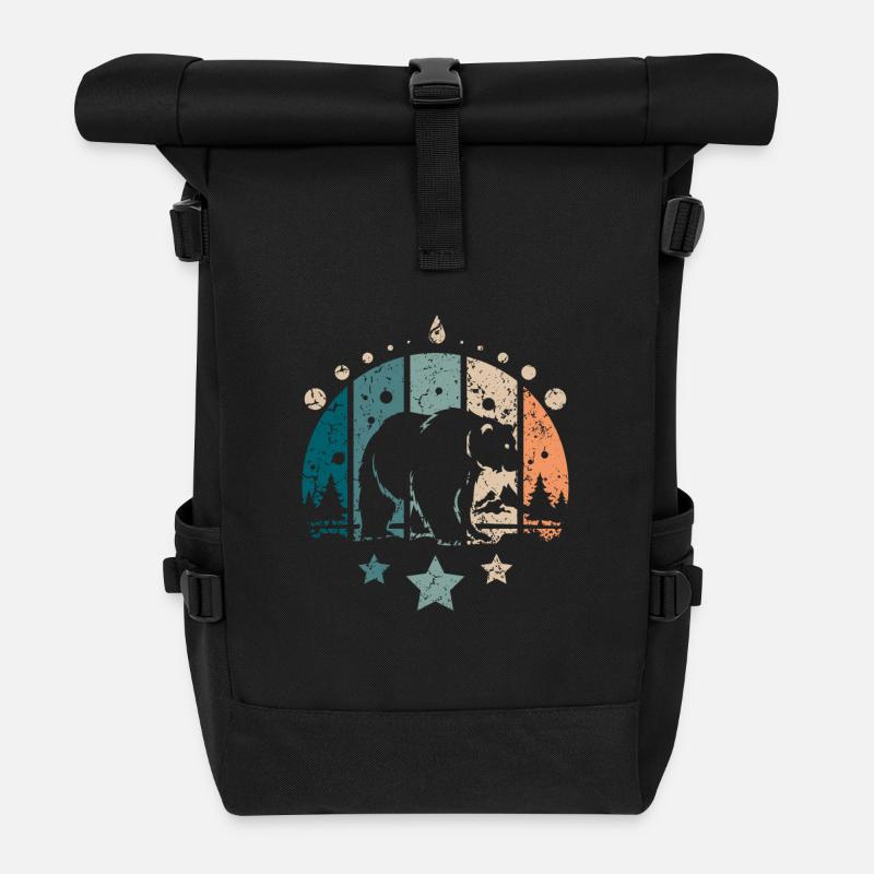 Retro Vintage Forest Polar Bear - Rolltop Rucksack - Schwarz