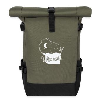 Wisconsin Skyline in Kartenumriss USA - Rolltop Rucksack - Olive/Schwarz - Vorne
