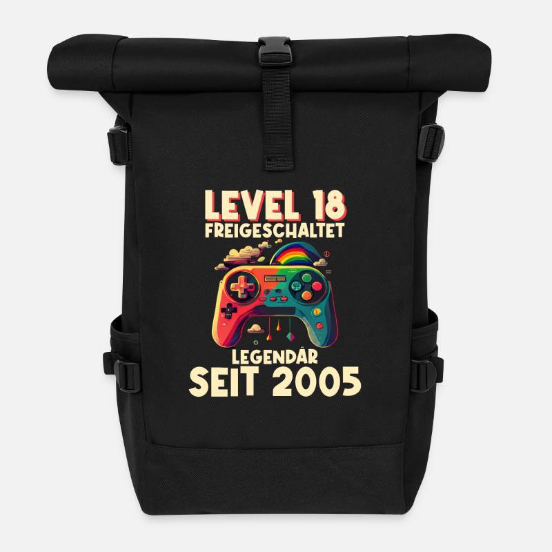 2005 Level 18 Jahre Gaming 18er 18 Geburtstag - Rolltop Rucksack - Schwarz