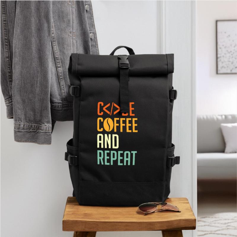 Codeur Spruch Code Café et Répéter Sac à dos roll top