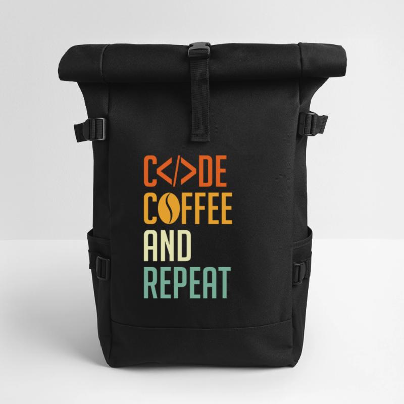 Codeur Spruch Code Café et Répéter Sac à dos roll top