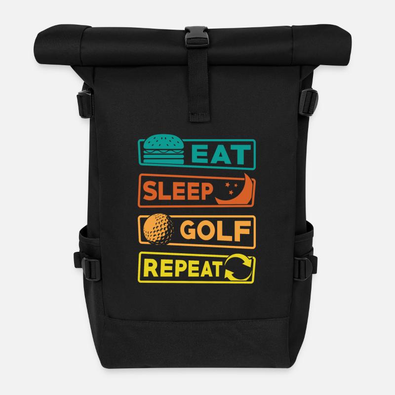 Eat Sleep Golf Repeat Golfer Golfing Gift - Roll Top Backpack - black