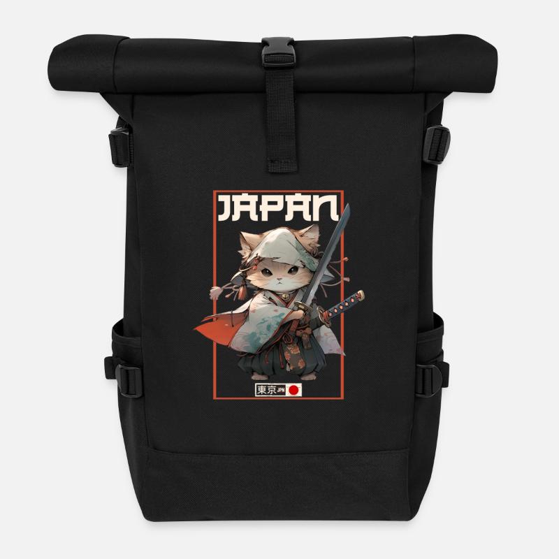 Asia Cat Japanese Samurai Samurai - Roll Top Backpack - black