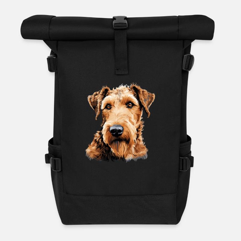 Hund Airedale Terrier - Rolltop Rucksack - Schwarz