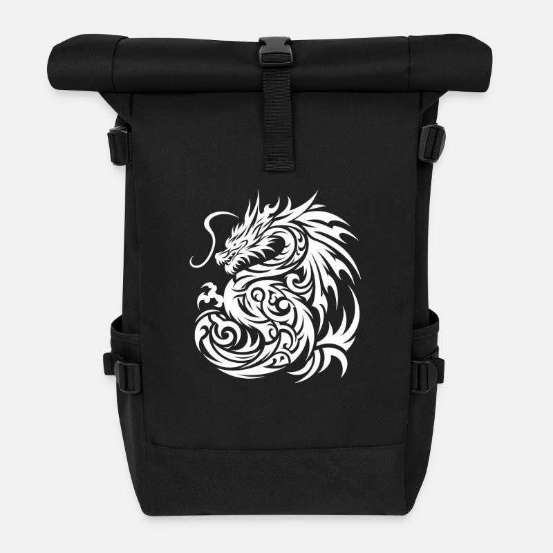 Dragon Tribal Tattoo Kunstvolles Design - Rolltop Rucksack - Schwarz