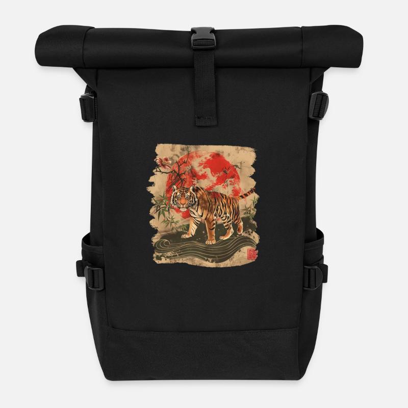 80s Retro Japanese Tiger - Roll Top Backpack - black