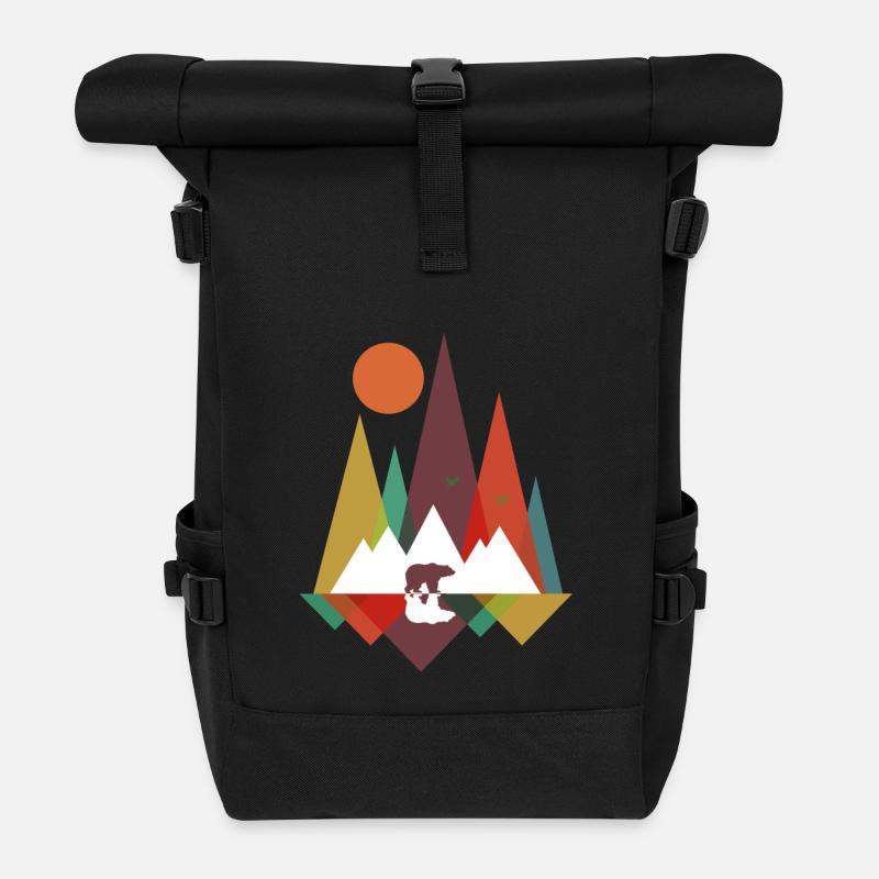 Bär in den Bergen - Rolltop Rucksack - Schwarz