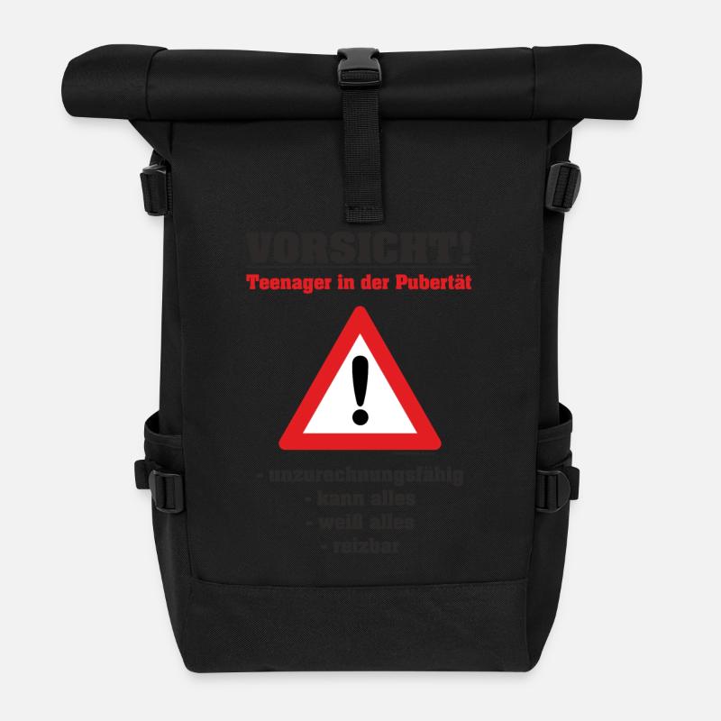 Vorsicht Teenager in der Pupertät - Rolltop Rucksack - Schwarz
