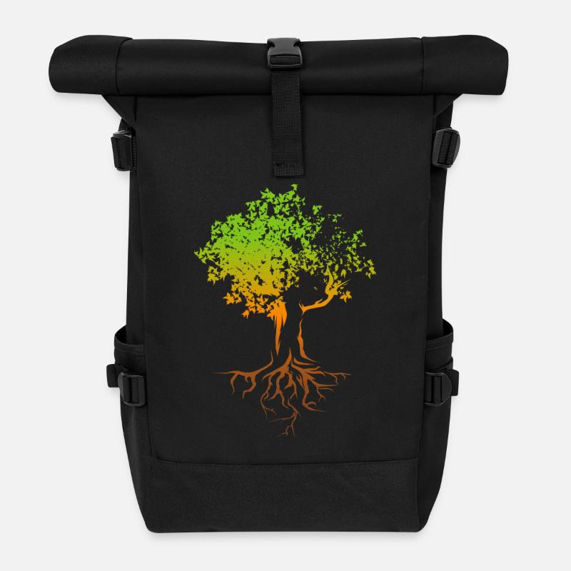 Baum Herbst Farben bunt Illustration Wald Natur - Rolltop Rucksack - Schwarz