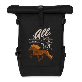 Dunkelfuchs Isländer: All you need is Tölt Lighter - Rolltop Rucksack - Schwarz - Vorne