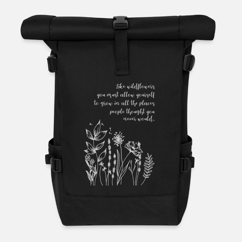 Zitat "Like wildflowers allow yourself to grow" - Rolltop Rucksack - Schwarz