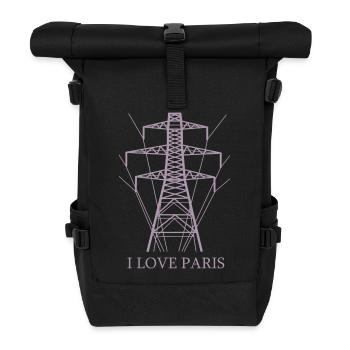 Ironisch Ich liebe Paris Eiffelturm als Strommast - Rolltop Rucksack - Schwarz - Vorne