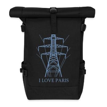 Ironisch Ich liebe Paris Eiffelturm als Strommast - Rolltop Rucksack - Schwarz - Vorne