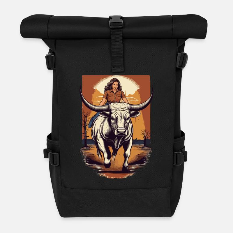 Équitation de taureaux - Sac à dos roll top - noir