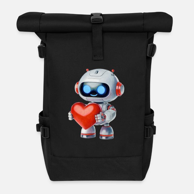 Des robots au cœur - Sac à dos roll top - noir