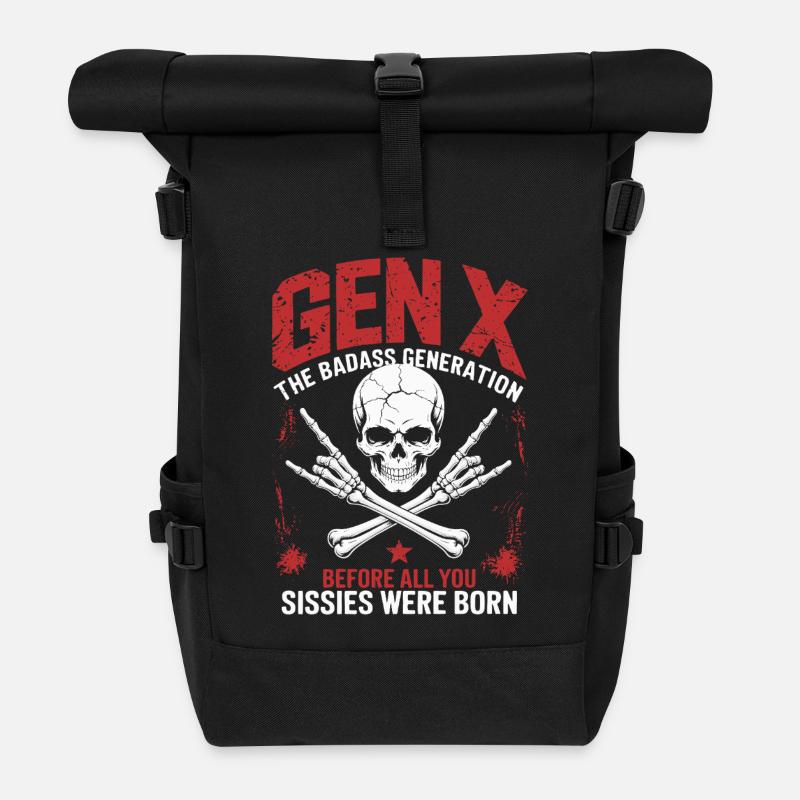 Gen X The Badass Generation Skull Design - Rolltop Rucksack - Schwarz