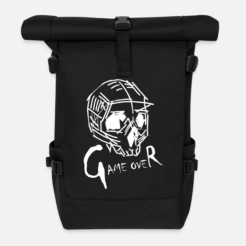 Game Over in white - Roll Top Backpack - black