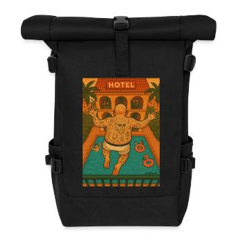 balcony vacationer jumping by the pool - Roll Top Backpack - black - Front